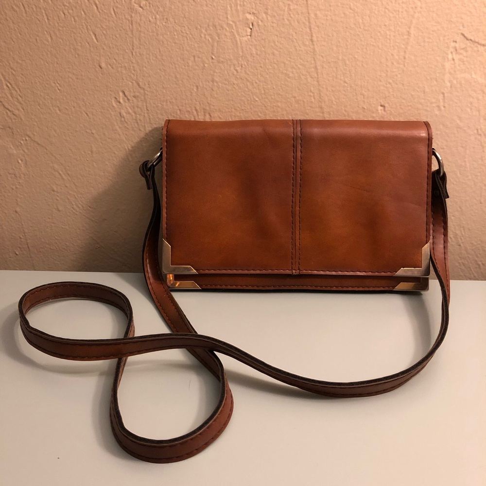 Topshop small crossbody camel leather bag